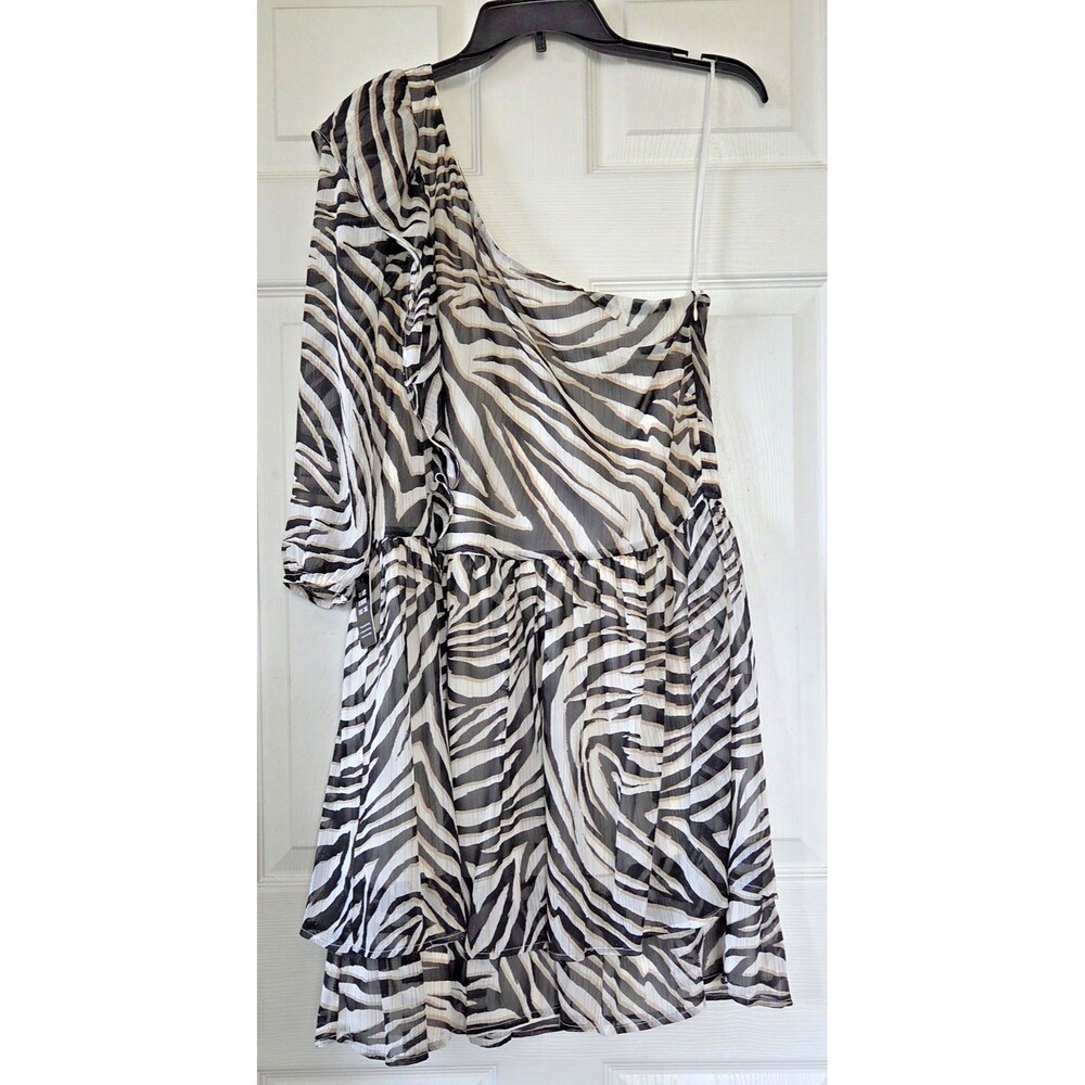 EXPRESS x RACHEL ZOE Brown Zebra Print One Shoulder Ruffle Mini Dress Size M NWT